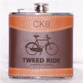 6oz Leather Hip Flask, Custom Laser Engraved