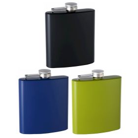 6oz Rubber-Coated Stainless Steel Hip Flask, Assorted Colors