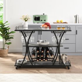 Industrial Bar Cart Kitchen Bar&Serving Cart for Home with Wheels 3 -Tier Storage Shelves