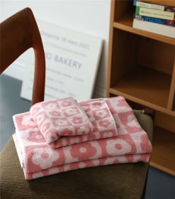 Retro Style Fish Scale Towel Cotton Color (Option: Plaid pollen-34x76cm-1pcs)